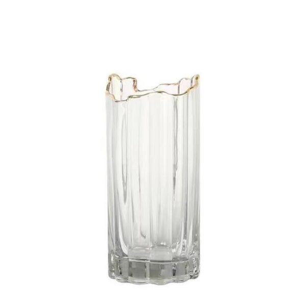 clear glass vase with golden edge