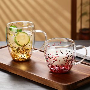 double wall glass cup with glitter