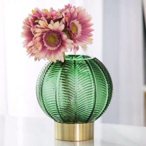 glass vase with metal base